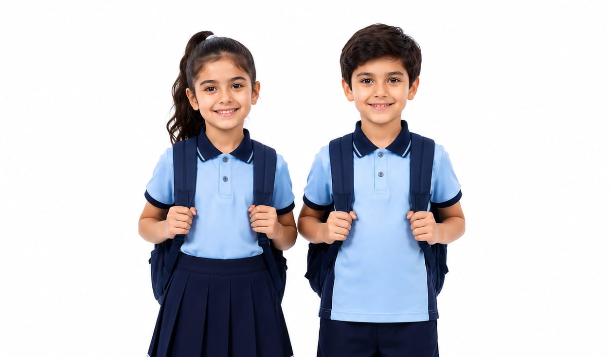 Kids wearing school polo uniforms